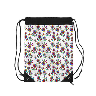 Drawstring Bag - Pretty Paws White - Digital Art DeCourcy Design