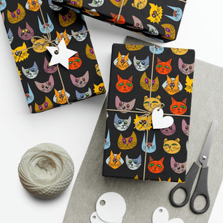 Gift Wrapping Paper - Kooky Kats Black - Digital Art DeCourcy Design