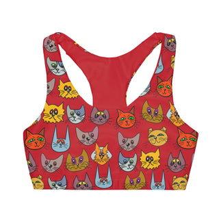 Girls Seamless Sports Bra - Kooky Kats Dark Red - Digital Art-All Over Prints-DeCourcy Design