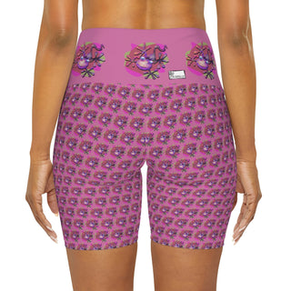 High Waist Yoga Shorts - Going Gekko Pink - Digital Art DeCourcy Design