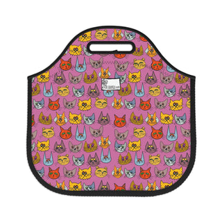 Neoprene Lunch Bag - Kooky Kats Pink - Digital Art DeCourcy Design