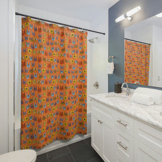 Shower Curtains - Kooky Kats Orange - Digital Art DeCourcy Design