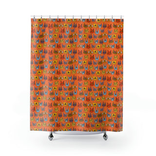 Shower Curtains - Kooky Kats Orange - Digital Art DeCourcy Design