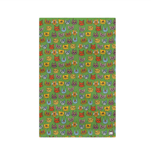Soft Tea Towel - Kooky Kats Green - Digital Art DeCourcy Design