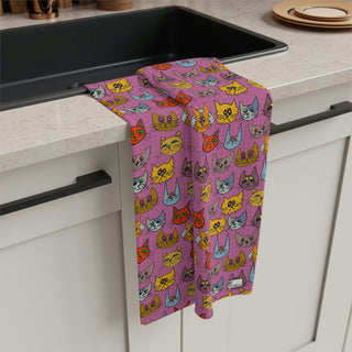 Soft Tea Towel - Kooky Kats Pink - Digital Art DeCourcy Design