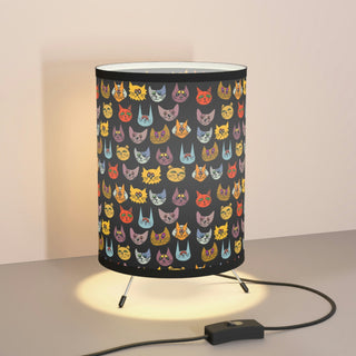 Tripod Lamp with Printed Shade (US\CA plug) - Kooky Kats Black - Digital Art DeCourcy Design