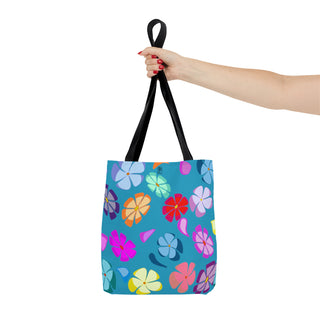 Tote Bag - Falling Flowers Turquoise - Digital Art
