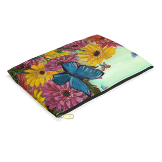 Accessory Pouch - Gerberas And Butterflies - Acrylic Painting-Bags-DeCourcy Design