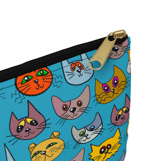 Accessory Pouch - Kooky Kats Turquoise - Digital Art DeCourcy Design