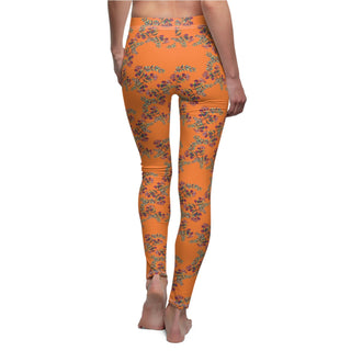 Casual Full Length Leggings - Gumnut Bouquet Orange - Digital Art-All Over Prints-DeCourcy Design