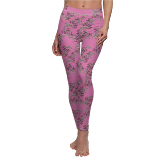 Casual Full Length Leggings - Gumnut Bouquet Pink - Digital Art-All Over Prints-DeCourcy Design