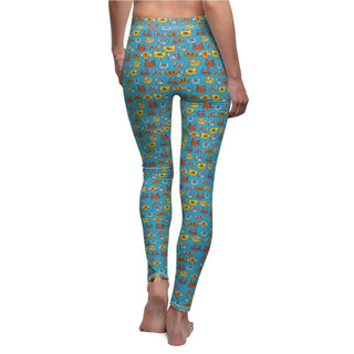 Casual Full Length Leggings - Kooky Kats Turquoise - Digital Art-All Over Prints-DeCourcy Design