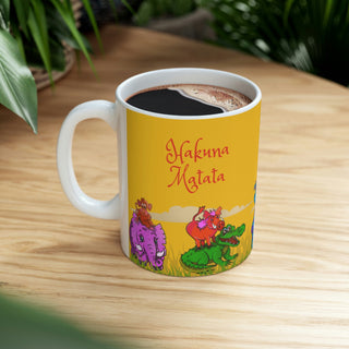 Ceramic Mug 11oz - Hakuna Matata Safari Yellow - Digital Art DeCourcy Design
