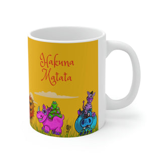 Ceramic Mug 11oz - Hakuna Matata Safari Yellow - Digital Art DeCourcy Design