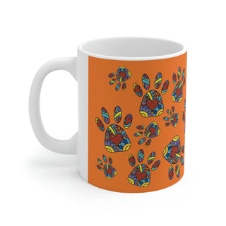 Ceramic Mug 11oz - Pretty Paws Orange - Digital Art DeCourcy Design