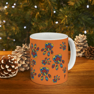 Ceramic Mug 11oz - Pretty Paws Orange - Digital Art DeCourcy Design