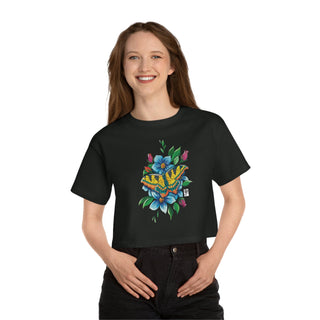 Champion Women's Heritage Cropped T-Shirt - Blooming Butterfly - Digital Art DeCourcy Design
