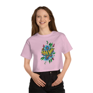 Champion Women's Heritage Cropped T-Shirt - Blooming Butterfly - Digital Art DeCourcy Design