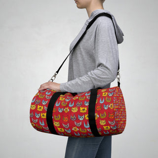 Duffel Bag - Kooky Kats Dark Red - Digital Art-Bags-DeCourcy Design