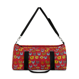 Duffel Bag - Kooky Kats Dark Red - Digital Art-Bags-DeCourcy Design