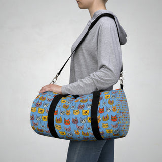 Duffel Bag - Kooky Kats Light Blue - Digital Art-Bags-DeCourcy Design