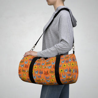 Duffel Bag - Kooky Kats Orange - Digital Art-Bags-DeCourcy Design