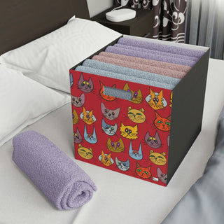 Felt Storage Box - Kooky Kats Dark Red - Digital Art DeCourcy Design