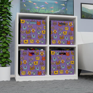 Felt Storage Box - Kooky Kats Purple - Digital Art DeCourcy Design