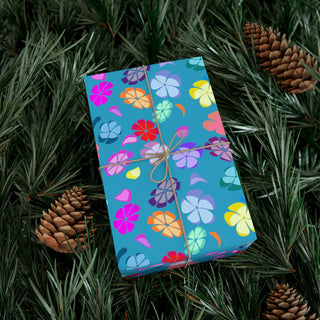 Gift Wrapping Paper - Falling Flowers Turquoise - Digital Art DeCourcy Design