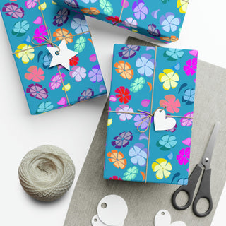Gift Wrapping Paper - Falling Flowers Turquoise - Digital Art DeCourcy Design