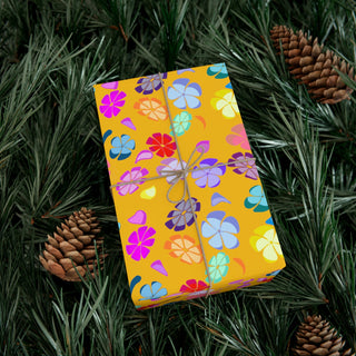 Gift Wrapping Paper - Falling Flowers Yellow - Digital Art DeCourcy Design
