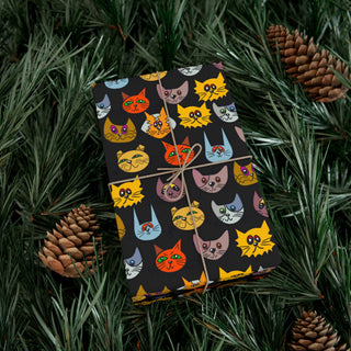 Gift Wrapping Paper - Kooky Kats Black - Digital Art DeCourcy Design
