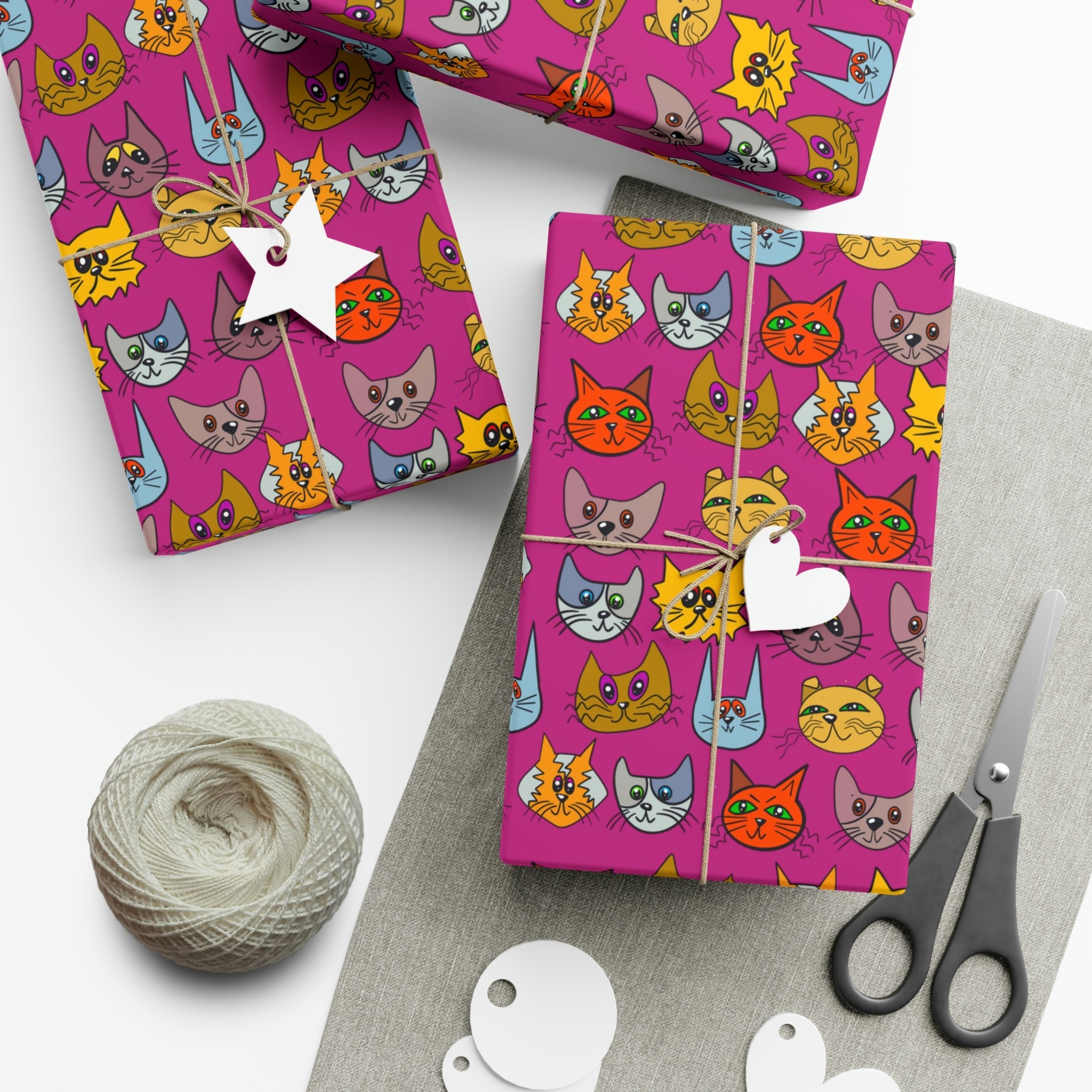Gift Wrapping Paper - Kooky Kats Hot Pink - Digital Art
