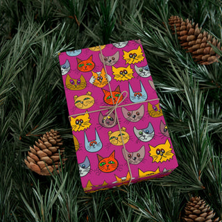 Gift Wrapping Paper - Kooky Kats Hot Pink - Digital Art DeCourcy Design
