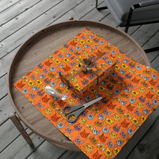 Gift Wrapping Paper - Kooky Kats Orange - Digital Art DeCourcy Design