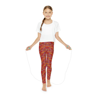 Girls Full-Length Leggings - Kooky Kats Dark Red - Digital Art-All Over Prints-DeCourcy Design