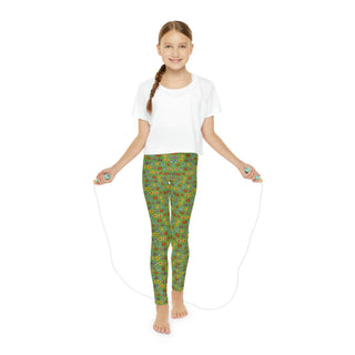 Girls Full-Length Leggings - Kooky Kats Green - Digital Art-All Over Prints-DeCourcy Design