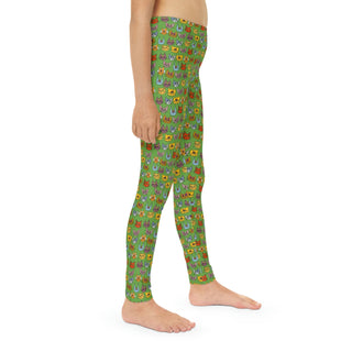 Girls Full-Length Leggings - Kooky Kats Green - Digital Art-All Over Prints-DeCourcy Design