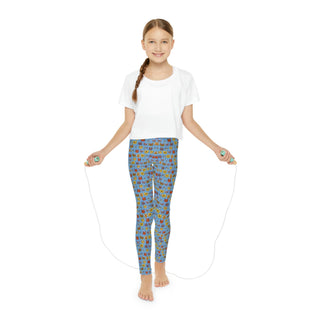 Girls Full-Length Leggings - Kooky Kats Light Blue - Digital Art-All Over Prints-DeCourcy Design
