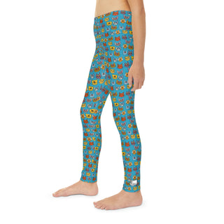 Girls Full-Length Leggings - Kooky Kats Turquoise - Digital Art-All Over Prints-DeCourcy Design