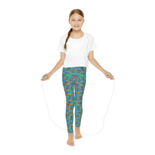 Girls Full-Length Leggings - Kooky Kats Turquoise - Digital Art-All Over Prints-DeCourcy Design