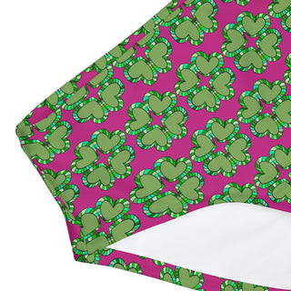 Girls Two Piece Swimsuit - Clover Hearts Hot Pink - Digital Art DeCourcy Design