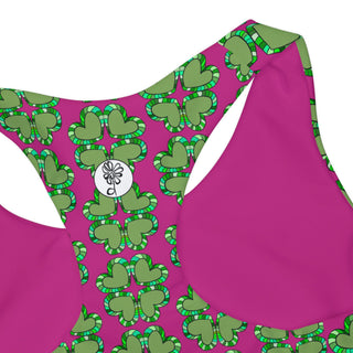 Girls Two Piece Swimsuit - Clover Hearts Hot Pink - Digital Art DeCourcy Design