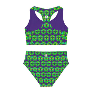 Girls Two Piece Swimsuit - Clover Purple - Digital Art DeCourcy Design