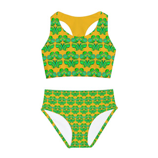 Girls Two Piece Swimsuit - Clover Yellow - Digital Art DeCourcy Design
