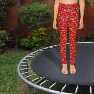 Girls Full-Length Leggings - Kooky Kats Dark Red - Digital Art