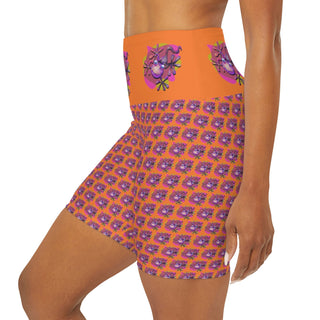 High Waist Yoga Shorts - Going Gekko Orange - Digital Art DeCourcy Design