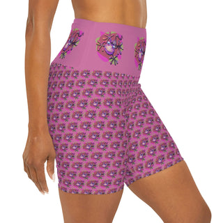 High Waist Yoga Shorts - Going Gekko Pink - Digital Art DeCourcy Design