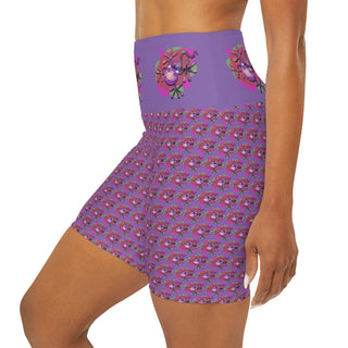 High Waist Yoga Shorts - Going Gekko Purple - Digital Art DeCourcy Design