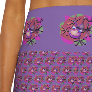 High Waist Yoga Shorts - Going Gekko Purple - Digital Art DeCourcy Design